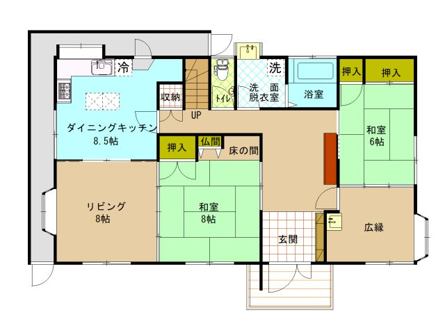 小郡市三沢　5SLDK戸建住宅の間取り|1階
