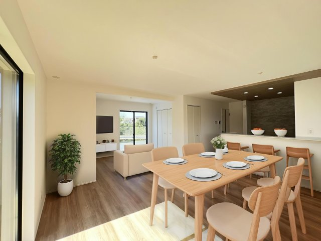 橿原市北妙法寺町全１棟の居間・リビング|日当たりも良いLDKです