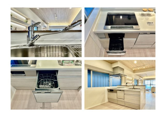 トーア南砂マンションのキッチン|【システムキッチン】ワイドで収納豊富な使い勝手の良いカウンターキッチンには、食洗器や伸縮タイプのキッチン水栓、三ツ口コンロ・魚焼きグリルなどの便利な設備が標準完備されています。