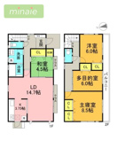 P2台　庭付　全室南向き　鎌ケ谷市西佐津間1　中古戸建の画像