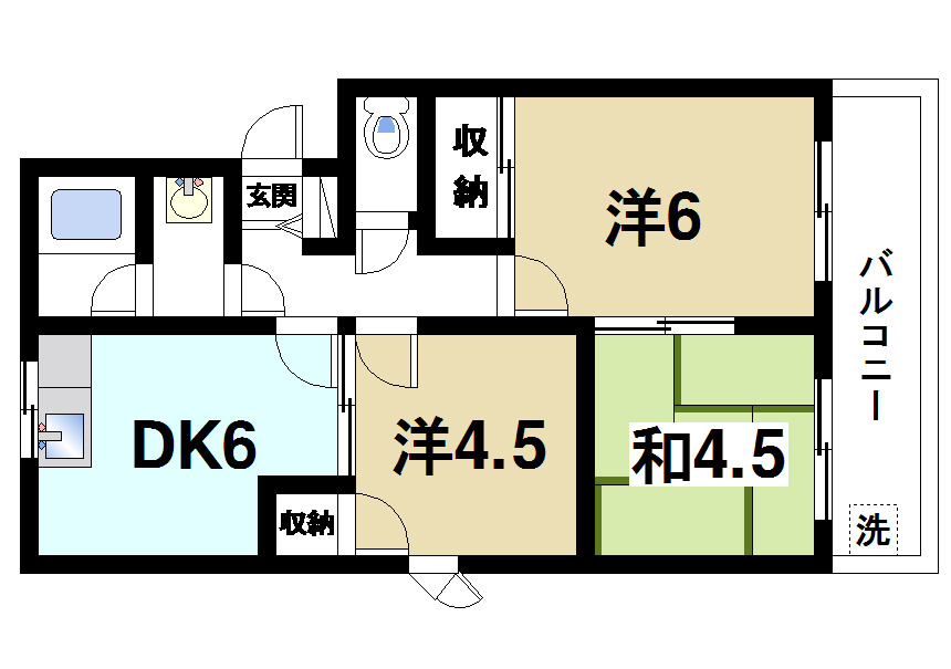 サニーハイツ朝日ヶ丘Bの間取り|新婚さんからファミリーさんにおススメの間取りです。