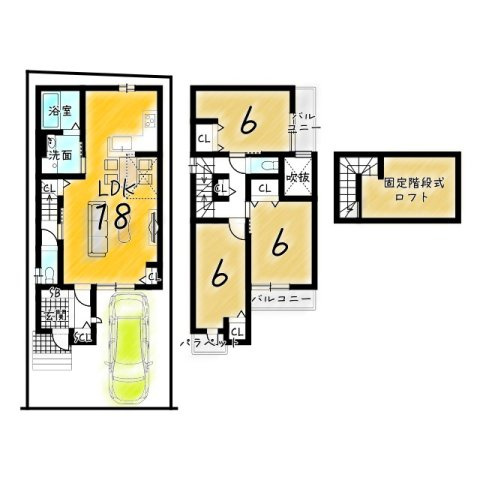 久世上久世町　条件付き土地の土地図＋建物プラン例