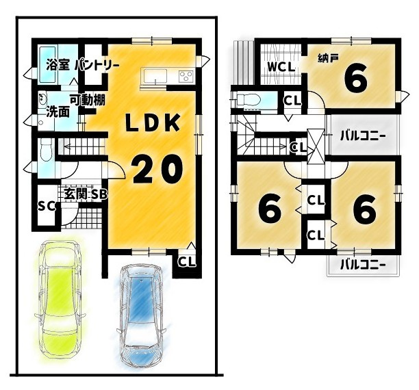 大山崎町大山崎鏡田　建築条件無土地の土地図＋建物プラン例|建物プラン例建物価格１９８０万円、建物面積９２．３４㎡
