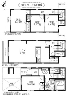 【間取り】 | 南区相武台3丁目  1号棟 4期 | 準耐火建築物　網戸標準仕様　シャッター5箇所付　Ｗロックカードキー（FamiLock 電池式）　食洗機・浄水器　浴室乾燥機+窓・浴室TV　全居室収納　都市ガス　LDK17帖