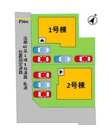 熊本市東区月出2丁目第1-2棟(1号棟)の区画図|配置図（1号棟）