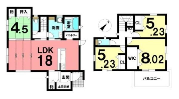 大和郡山市泉原町 ／新築一戸建の間取り|■広々したリビング１８帖・４ＬＤＫの間取り！大容量の収納など、ご家族のお住まいにピッタリです！
