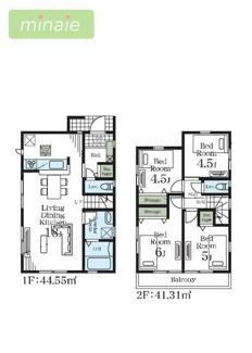 【間取り】 | 並列2台駐車可　リビング階段  長期優良住宅　勝田台6　全2棟　2号棟