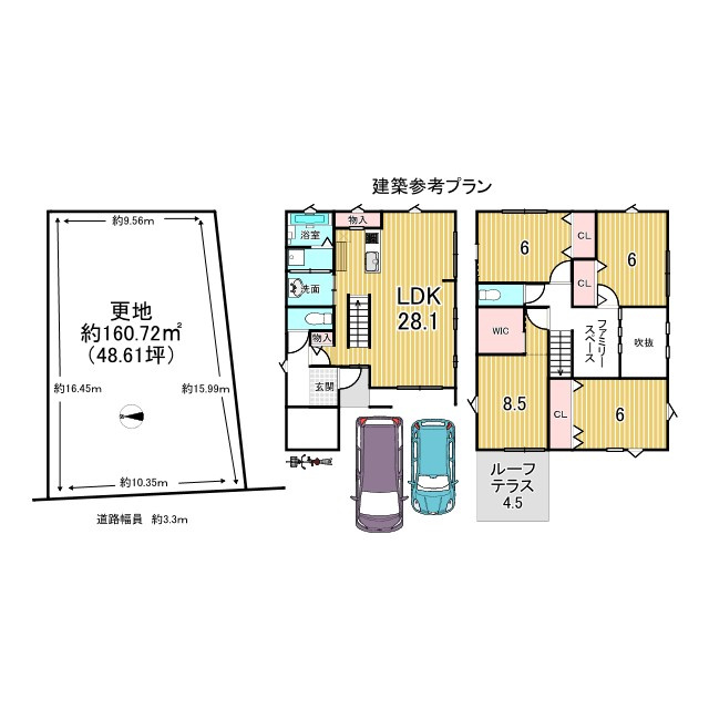 下鴨芝本町 土地（戸建用）の土地図＋建物プラン例