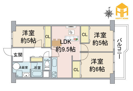 武庫川ニュースカイハイツの間取り|・3LDK（専有面積61.60㎡）
・全居室洋室、収納スペース有
・2025年8月室内リフォーム済
※現況と図面が異なる場合現況を優先いたします。