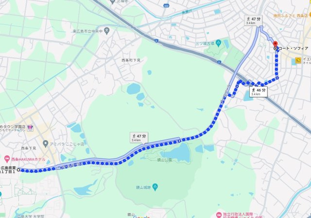 ★3+1プログラム★アビリオ西条中央の地図|広島大学正面入口まで徒歩43分（43 min. walk to Hiroshima University.)
