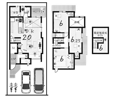 【土地図＋建物プラン例】 | 大枝西新林町一丁目 建築条件付 売土地 | 2号地　建延89.91㎡　建物価格1799万円　土地価格　1800万円　セット価格3599万円