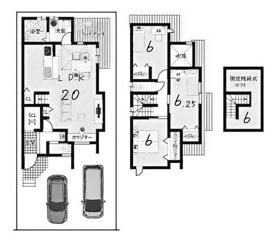 【土地図＋建物プラン例】 | 大枝西新林町一丁目 建築条件付 売土地 | 2号地　建延90.72㎡　建物価格1999万円　土地価格1700万円　セット価格3699万円