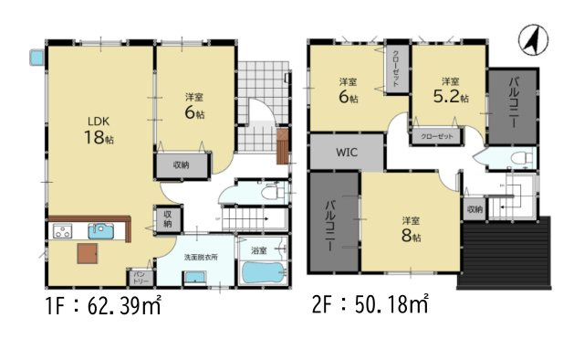 糟屋郡篠栗町和田4丁目第2-3棟（3号棟）の間取り|全居室収納付きで便利です。