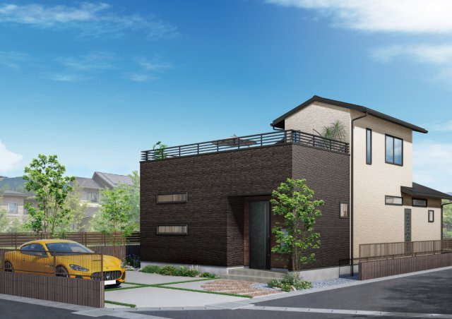 プランタウン清末西町　第1期の外観パース|平屋+ロフト+屋上庭園PLAN