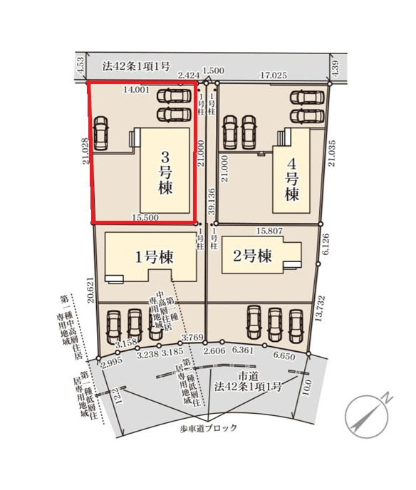 リーブルガーデン  小美玉市小川　第1　3の区画図|全室洋室の平屋建てです。内覧、気になる他の物件と合わせての現地ご案内も可能です。HPから、またお電話でも、お気軽にお問い合わせください。