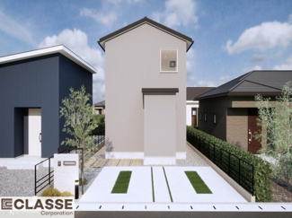 【外観パース】 | 宇治市木幡御蔵山　2区画　I号地　建築条件付き | 気密測定器を保有しており、自社での気密測定を実現しております。気密処理をし、気密測定まで標準でさせていただいております。