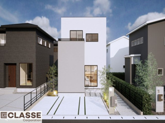 【外観パース】 | 宇治市木幡御蔵山　2区画　J号地　建築条件付き | 気密測定器を保有しており、自社での気密測定を実現しております。気密処理をし、気密測定まで標準でさせていただいております。