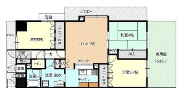 朝日プラザシティ南大和イーストウイングＡ棟の間取り