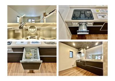 【キッチン】 | 江戸川区江戸川1丁目新築分譲住宅 | 【システムキッチン】ワイドで収納豊富な使い勝手の良いカウンターキッチンには、食洗器や伸縮タイプのキッチン水栓、三ツ口コンロ・魚焼きグリルなどの便利な設備が標準完備されています。