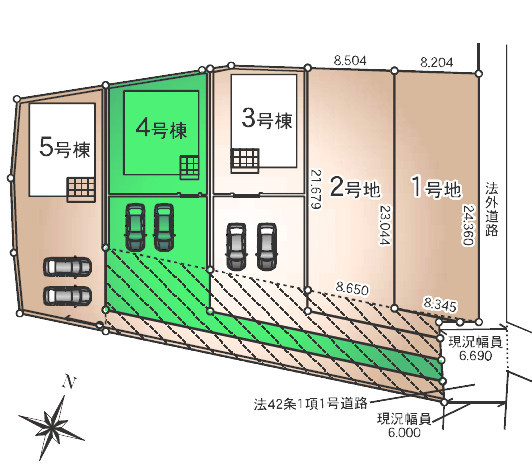 【区画図】 | クレイドルガーデン前橋市下細井町第10-1期ー④ | 鎌倉中学校まで徒歩8分！
前面通路は居住者のみが使う道なので安心♪