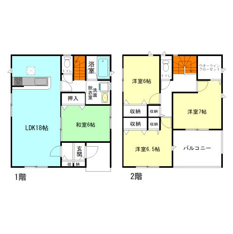 【間取り】 | クレイドルガーデン前橋市下細井町第10-1期ー④ | 家族と自然に顔合わせできるリビングアクセス階段！
全居室のびのび6帖以上の間取り！お子様のお部屋も広々！
奥行きのあるインナーバルコニー！