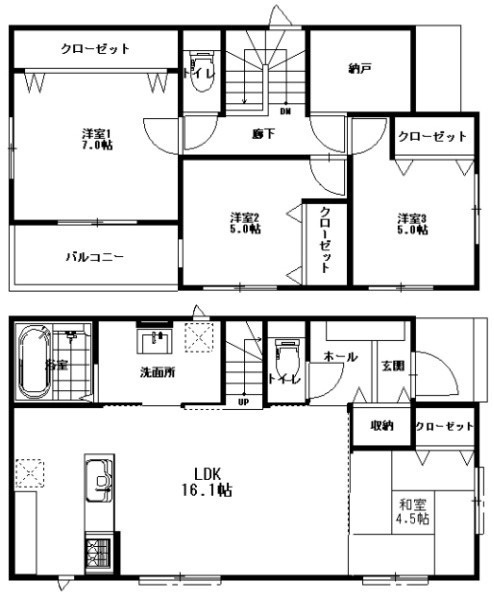 伊勢原市沼目4丁目　未入居戸建　全5棟1号棟の間取り