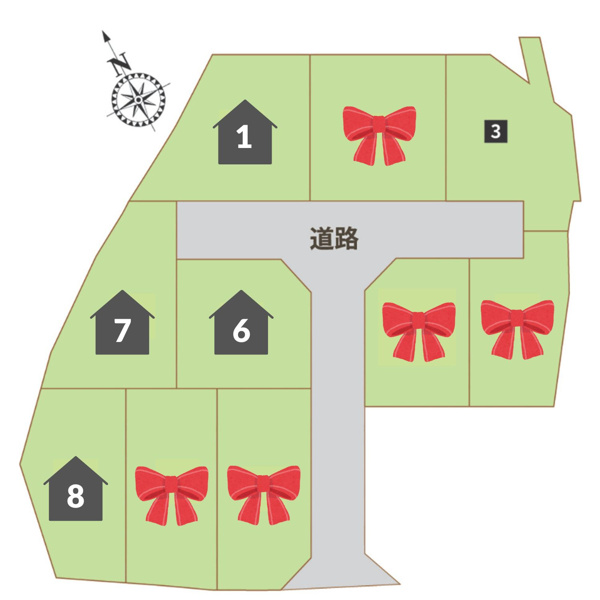 全10区画のゆとりある大型分譲地。落ち着いた住環境が魅力です。周辺には生活に便利な施設も揃い、子育て世帯にも安心♪毎日の暮らしを快適にサポートする、住環境充実の分譲地です。
