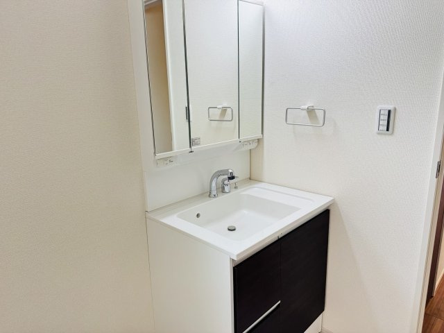 八王子市　川口町　新築一戸建て　４６期の独立洗面台|～３面鏡付きの独立洗面台　細々している物をスッキリ収納出来ます～