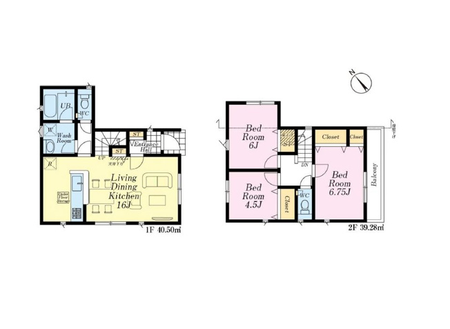 【間取り】 | 志木市本町2丁目　新築一戸建住宅　全2棟　(志木本店) | 家族を近くに感じるリビングイン階段。
水回り集中設計なので家事動線も良好です。