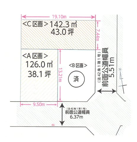 武蔵村山市大南3丁目　土地全3区画の区画図