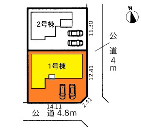 西尾第68一色町一色　新築分譲住宅　全2棟　1号棟の区画図