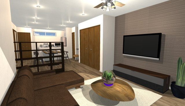 淀の原町　建築条件付き土地の完成予想図|【イメージパース】
広々したリビングにはお気に入りのインテリアを置いたり、家具選びも楽しみの一つになりますね♪