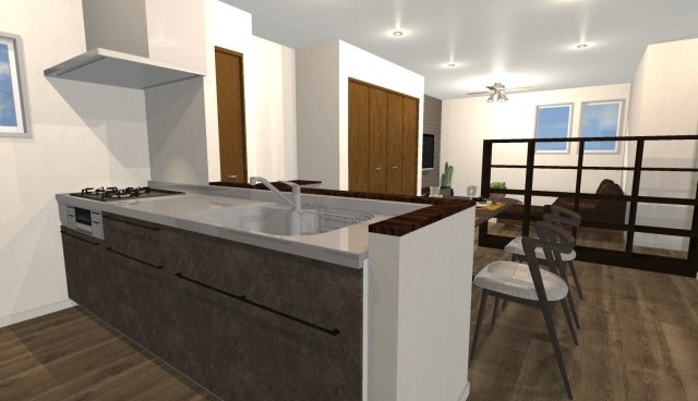 淀の原町　建築条件付き土地の完成予想図|【イメージパース】
３つ口コンロで同時にお料理！時短になりますね♪