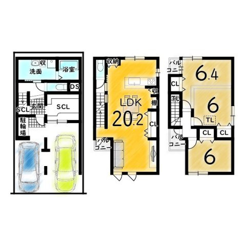 淀の原町　建築条件付き土地の土地図＋建物プラン例