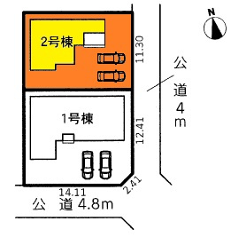 西尾第68一色町一色　新築分譲住宅　全2棟　2号棟の区画図