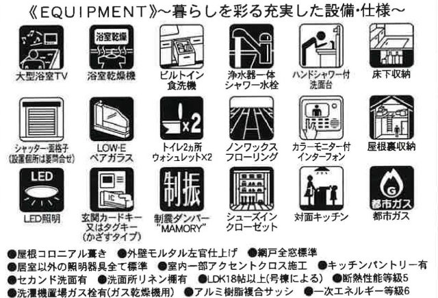 緑豊かな新井町｜収納充実（SIC・パントリー・小屋裏）×駐車2台｜制震ダンパー搭載の安心住宅★仲介手数料無料★の構造・工法・仕様