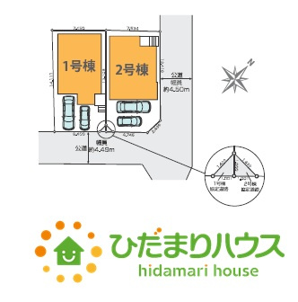 東初石13期　新築戸建　2号棟の区画図|南東側約4.5ｍ公道・北東側約4.5ｍ公道
