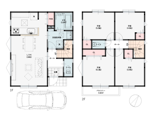 ふじみ野市南台２丁目の売地の参考プラン|◇建物プラン例◇　
建物本体価格1450万円(税抜き)、建物面積87.14㎡　
※別途、建築諸費用がかかります。