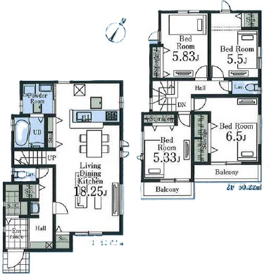 新河岸駅まで徒歩１５分　カースペース2台分の間取り|4LDK