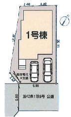 新河岸駅まで徒歩１５分　カースペース2台分の区画図|カースペース2台分