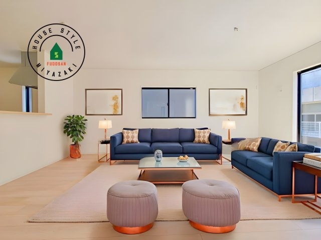 宮崎市島之内第11-3棟　(2号棟)の居間・リビング|明るく開放的なリビングダイニングは豊かな陽光が注ぎ込み、やすらぎの空間を演出してくれます。ご家族で楽しいひとときをお過ごし下さい。※家具はCGを合成したものです。同社仕様