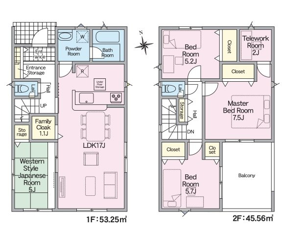 宮崎市島之内第11-3棟　(2号棟)の間取り|全居室収納付きで便利です。