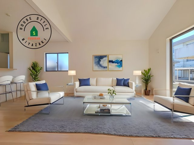 宮崎市島之内第11-3棟　(3号棟)の居間・リビング|明るく開放的なリビングダイニングは豊かな陽光が注ぎ込み、やすらぎの空間を演出してくれます。ご家族で楽しいひとときをお過ごし下さい。※家具はCGを合成したものです。同社仕様