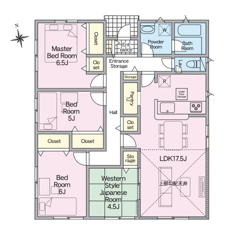 宮崎市島之内第11-3棟　(3号棟)の間取り|全居室収納付きで便利です。
