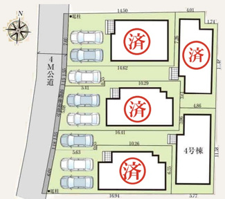 【区画図】 | 【仲介手数料無料！！】日野市日野本町4丁目　新築戸建て（全5棟）4号棟　4580万円 | 4号棟　土地：100.02㎡（30.25坪）