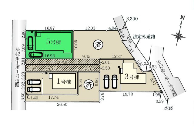 【区画図】 | リナージュ高崎市江木町23-1期ー⑤ | 塚沢小学校、塚沢中学校まで1Km圏内！
高崎問屋町駅まで1.6Km、高崎駅まで2.6Km！