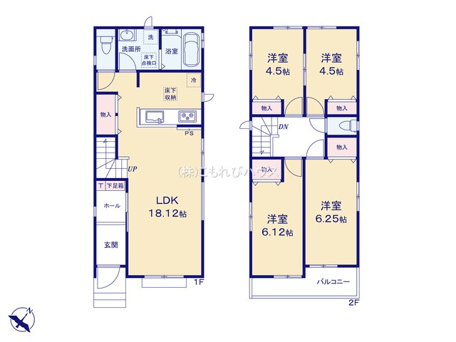 北本市北本　第1　新築一戸建て　ハートフルタウン　Cの間取り|北本市北本　第1　新築一戸建て　ハートフルタウン　C、4LDK、土地面積105.56m2、建物面積93.57m2