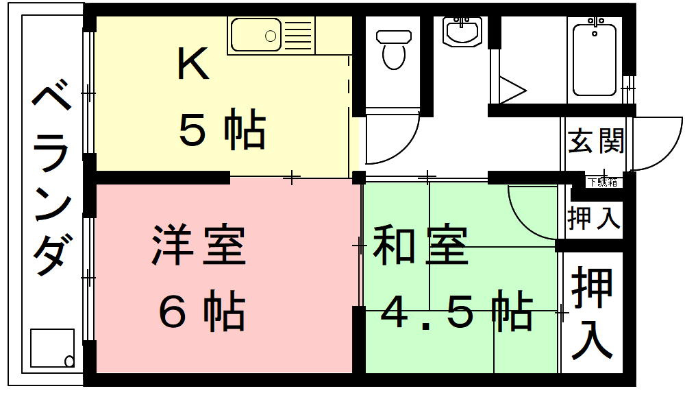 ６５５７６　岐阜市折立アパートの間取り