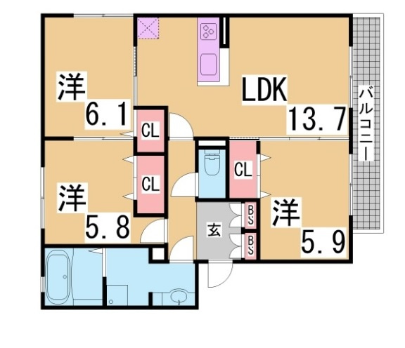 神戸市兵庫区松本通４丁目のアパートの間取り