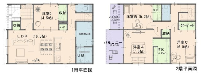 岡山市南区福島2丁目  1期①号棟の間取り|◆①号棟間取りは4LDKです。2階にウォークインクロゼットがございます。